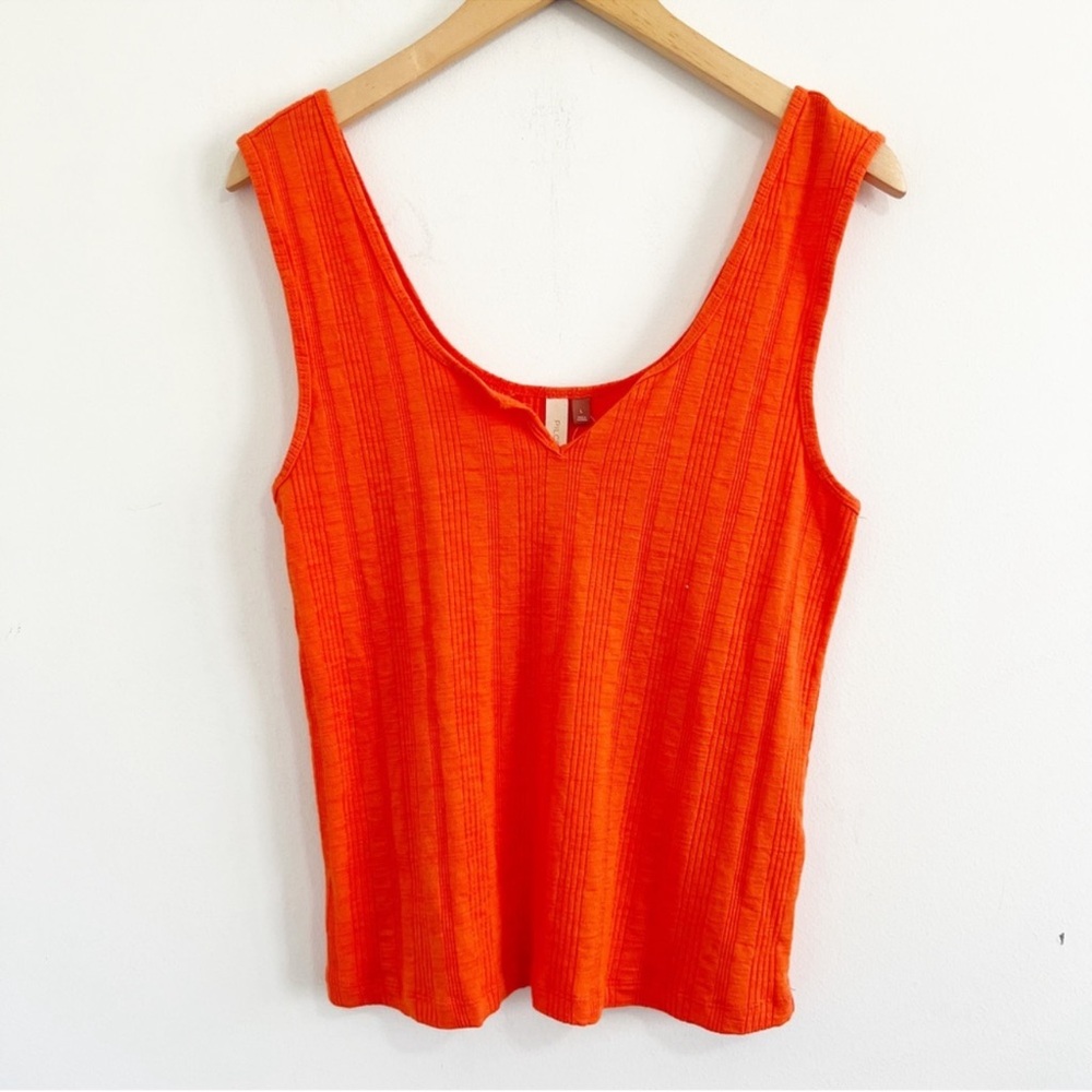 Orange Ribbed Scoop Neck Tank Top